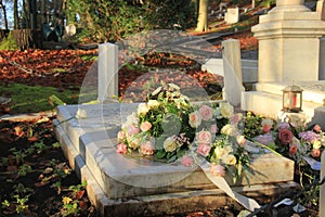 Funeral flowers on a tomb