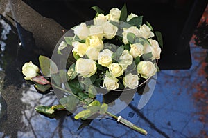 Funeral flowers on a tomb