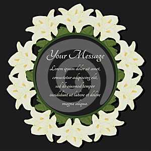 Funeral frame. Mourning illustration with flowers calla lilies.