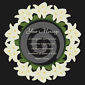 Funeral frame. Mourning illustration with flowers calla lilies. photo