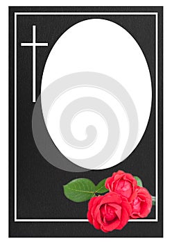 Funeral frame with red roses photo