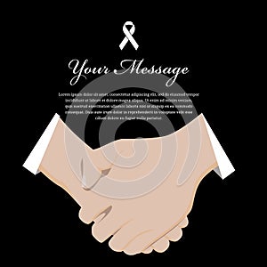 Funeral Grief Etiquette with respect hand and White ribbon sign and place for text vector design