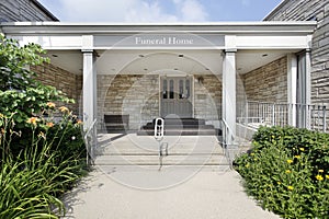 Funeral home with stone entry