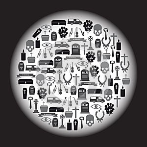 Funeral icons set in circle