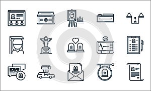 funeral line icons. linear set. quality vector line set such as will, letter, talk, funeral, hearse, death, cardiogram, coffin,