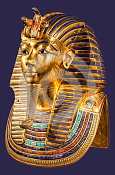 Funeral mask of pharaoh Tutankhamun on blue background