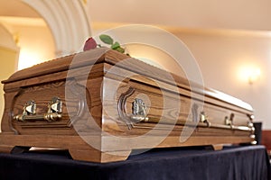 Coffin at funeral in church photo