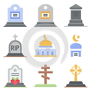 Funeral related vector icon set, flat style