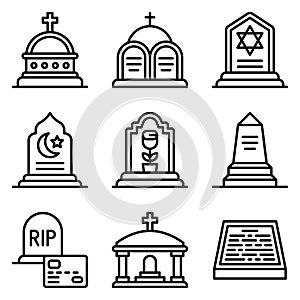 Funeral related vector icon set 3, line style