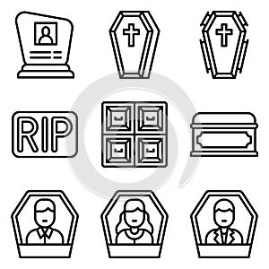 Funeral related vector icon set 3, line style