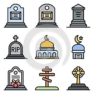 Funeral related vector icon set, filled style