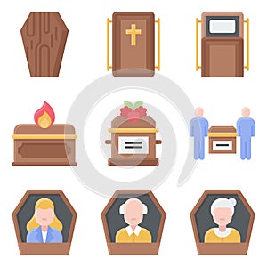 Funeral related vector icon set 4, flat style