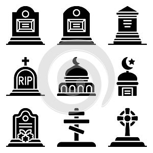 Funeral related vector icon set, solid style