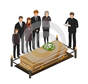 Funeral ritual, mourning concept. Burial, grave, dead, coffin icon or symbol. Cartoon vector illustration