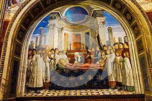 Funeral Saint Fina Medieval Fresco Church San Gimignano Tuscany photo