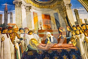 Funeral Saint Fina Medieval Fresco Church San Gimignano Tuscany photo