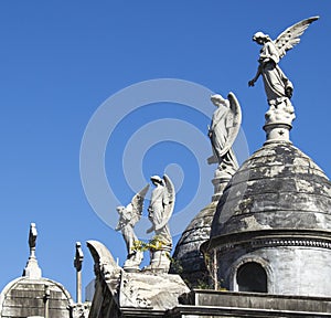 Funeral sculptures in La Recoleta Cemetery. Buenos Aires, Argentina