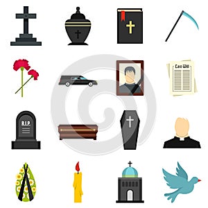 Funeral set flat icons