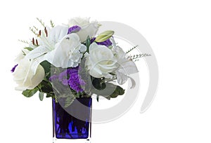 Funeral or Valentines Day  Bouquet purple White flowers, Sympathy and Condolence Concept on white background