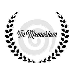 Funeral wreath with In Memoriam label. Rest in peace. Simple flat black illustration