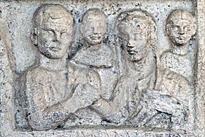 A funerary slab in the baths of Diocletian in Rome. Italy