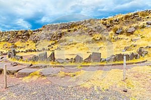 Funerary towers and ruins in Sillustani, Peru,South America- Inca prehistoric ruins near Puno