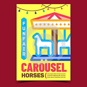 Funfair Horses Carousel Advertising Poster Vector