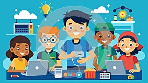 A funfilled workshop where young minds tinker and construct their own tech gadgets.. Vector illustration. photo