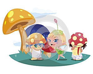 fungus elfs and fairy in the garden