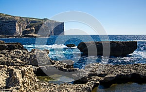 Fungus and Gebla Rock cliffs near Azure window, Gozo island, Malta