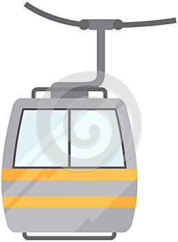 Funicular cabin, ski lift with transparent glasses. Rail vehicle, cable car, transport tourism