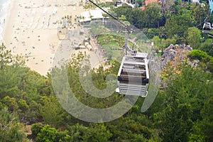 Funicular elevator or cable car going from Alanya Cleopatra Beach to Alanya Castle, Antalya Turkey