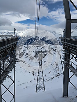 Funicular in the mountains of Austria. Ski resort