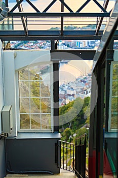 Funicular Railway in Bergen, Norway, climbing Mount Floyen.