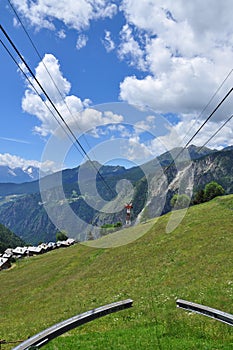 Funicular railway cable in Aosta Valley, Chamois, Italy