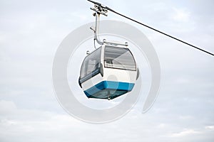 Funicular or ropeway and public transport through gulf or river or channel in Lisbon in Portugal.