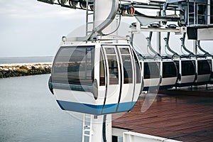 Funicular or ropeway and public transport through gulf or river or channel in Lisbon in Portugal.