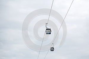 Funicular or ropeway and public transport through gulf or river or channel in Lisbon in Portugal.