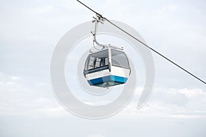 Funicular or ropeway and public transport through gulf or river or channel in Lisbon in Portugal.