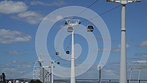 Funicular or ropeway and public transport through gulf or river in Lisbon, Portugal