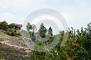 Funicular or ropeway on slope. Transport or public improvement for excursions and rest or tourism.