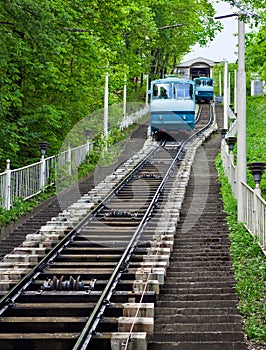 Funicular train rides up to the hill
