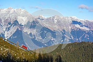 Funicular Tram in the Mountains on a Sunny Day