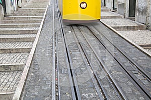 Funicular Tram and Track, Rua da Bica de Duarte Belo Street; Lisbon