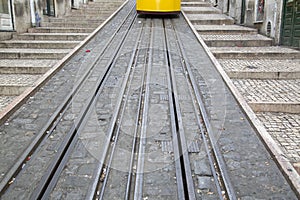 Funicular Tram and Track; Rua da Bica de Duarte Belo Street; Lisbon