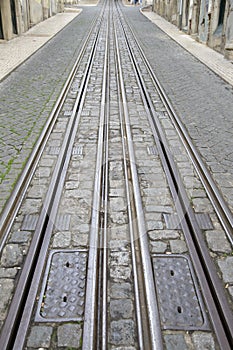 Funicular Tram Track, Rua da Bica de Duarte Belo Street; Lisbon photo