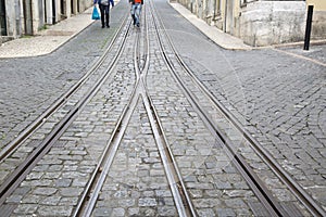 Funicular Tram Tracks, Rua da Bica de Duarte Belo Street; Lisbon photo