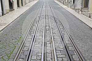Funicular Tram Tracks, Rua da Bica de Duarte Belo Street; Lisbon photo