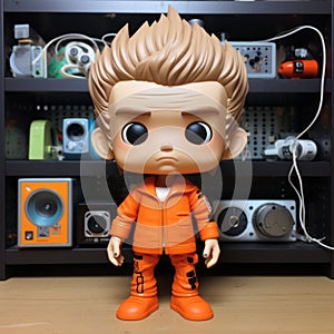 Funko Pop Vinyl Toy In Orange Outfit - Postmodern Style With Manga And Realistic Elements