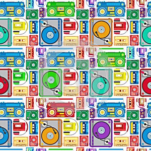 Funky 80s Themed Audio Equipment Seamless Tile.